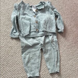 Baby Swiss dot pale blue Knit Set